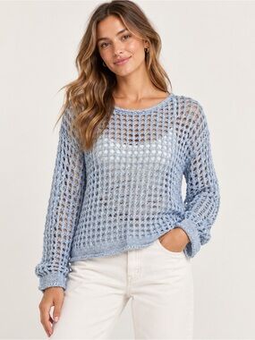 POL Light Blue Open-Knit Sweater size Large